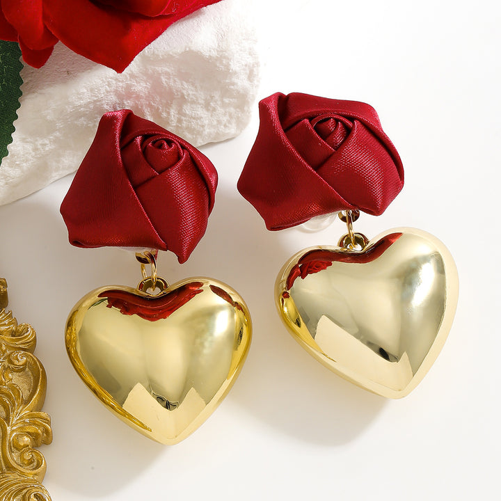 Valentine's Day Three-dimensional Rose Heart-shaped Earrings