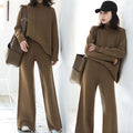 Loose Sweater High Waist Knitted Wide Leg Pants Women Suit