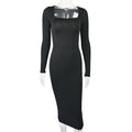 Slim Fleece Square Collar Long Sleeve Dress