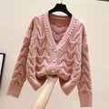 Sweet Beaded V-neck Knitted Cardigan Women