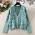 Sweet Beaded V-neck Knitted Cardigan Women