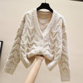 Sweet Beaded V-neck Knitted Cardigan Women