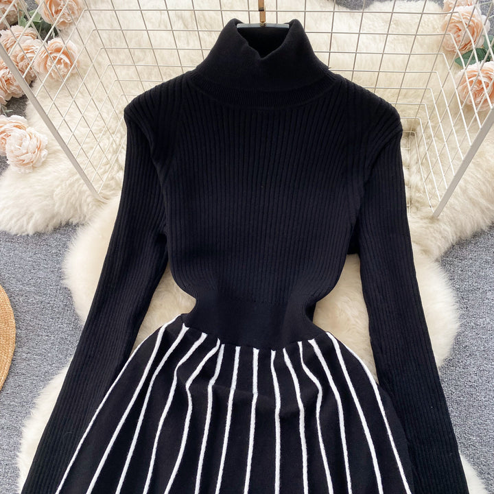 Retro Socialite Style Striped Knitted Dress For Women