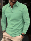 Buckle European And American Men's Daily Casual Polo Collar Long Sleeve Polo Wear