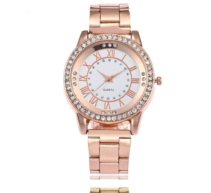 Montre de luxe en or rose de marque Vansvar pour femmes, montre à quartz en strass, montre-bracelet décontractée en acier inoxydable pour femmes, horloge féminine