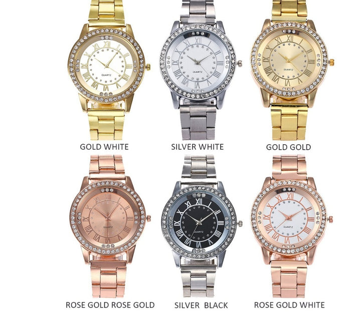 Montre de luxe en or rose de marque Vansvar pour femmes, montre à quartz en strass, montre-bracelet décontractée en acier inoxydable pour femmes, horloge féminine