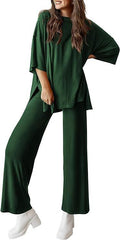 Casual Short-sleeved Pullover Top Wide-leg Pants Casual Suit