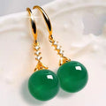 Boucles d'oreilles élégantes argentées en calcédoine verte et agate pour femme