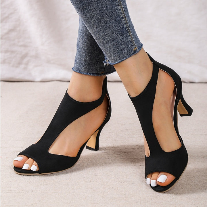 Women's Zippered High Heeled Fish Beak Sandals