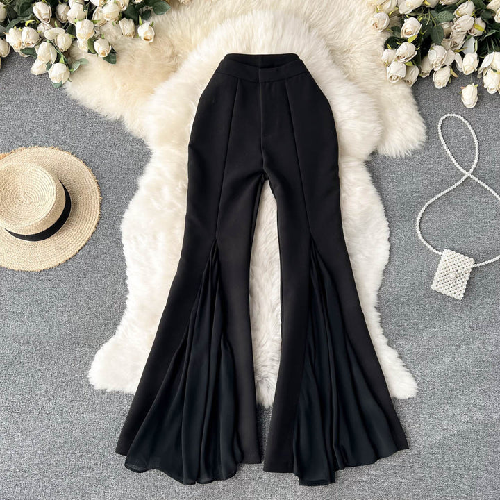 Mesh Irregular Stitching Bell-bottom Pants Women