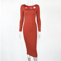 Slim Fleece Square Collar Long Sleeve Dress