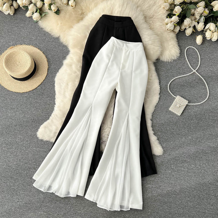 Mesh Irregular Stitching Bell-bottom Pants Women