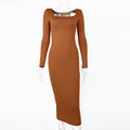 Slim Fleece Square Collar Long Sleeve Dress