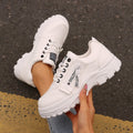 Lace-up Sports Shoes With Side-Zipper Design Fashion Thick-soled Round-toe Casual Shoes For Women Sneakers