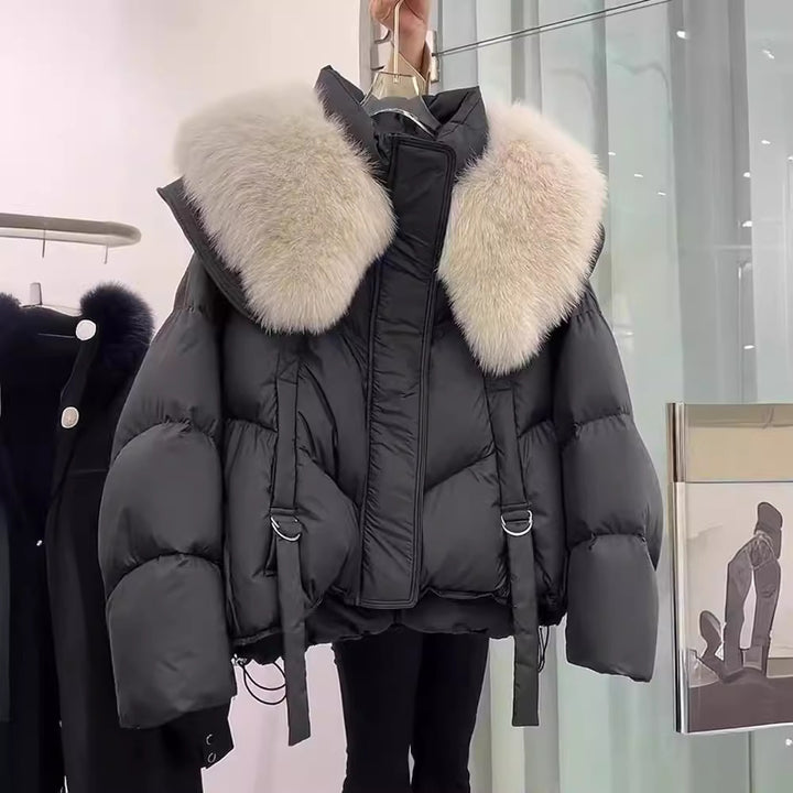 Manteau d'hiver en coton noir rembourré pour femme