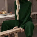 Long Sleeve Wide Leg Pants Fashion Loose High Collar Knit Casual Two-piece Set