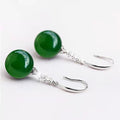 Boucles d'oreilles élégantes argentées en calcédoine verte et agate pour femme