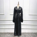 Robe Abaya musulmane Eid Kimono pour femmes Mode Brillant Soie Été Abayas Cardigan Manches bouffantes Dubaï Turquie Vêtements