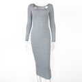 Slim Fleece Square Collar Long Sleeve Dress