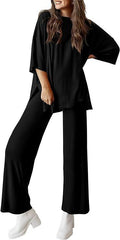 Casual Short-sleeved Pullover Top Wide-leg Pants Casual Suit