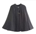 Gray Round-collar Cape Design Knitted Coat For Women