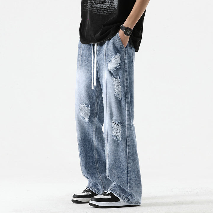 Fashion Men Loose Drawstring Straight-leg Pants