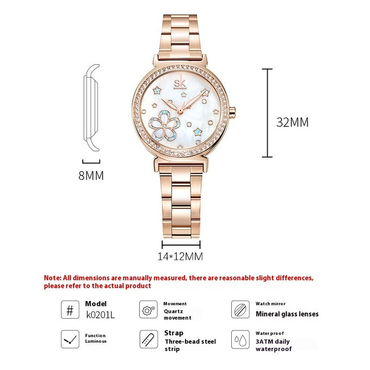 Nouvelle montre à quartz avec ceinture en acier et diamants pour femme