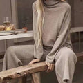 Long Sleeve Wide Leg Pants Fashion Loose High Collar Knit Casual Two-piece Set