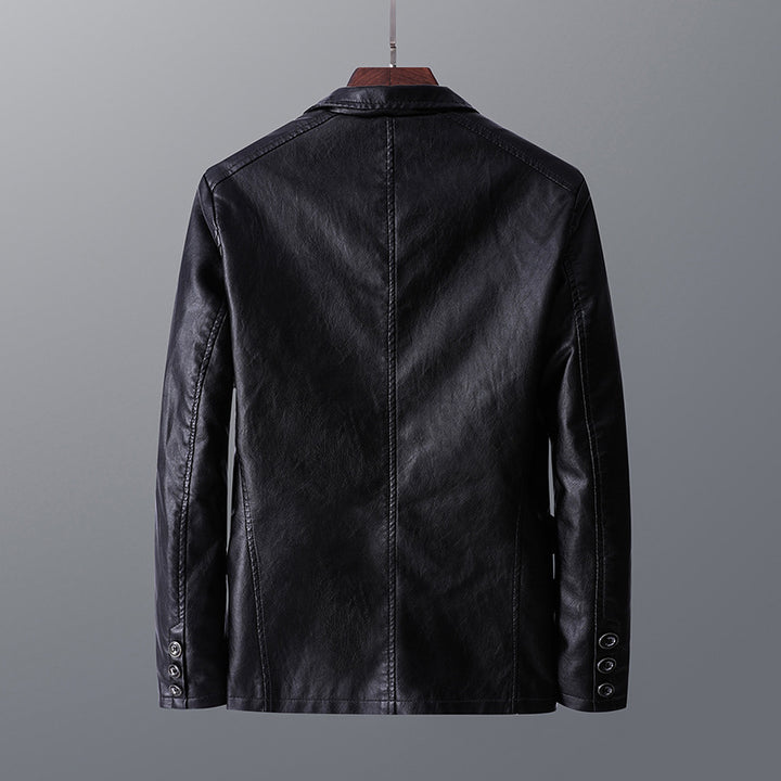 Veste en cuir pour homme automne et hiver à revers fin