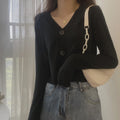 ladies button V-neck pullover sweater women's fall winter outer solid color cardigan long-sleeved short knitted tops