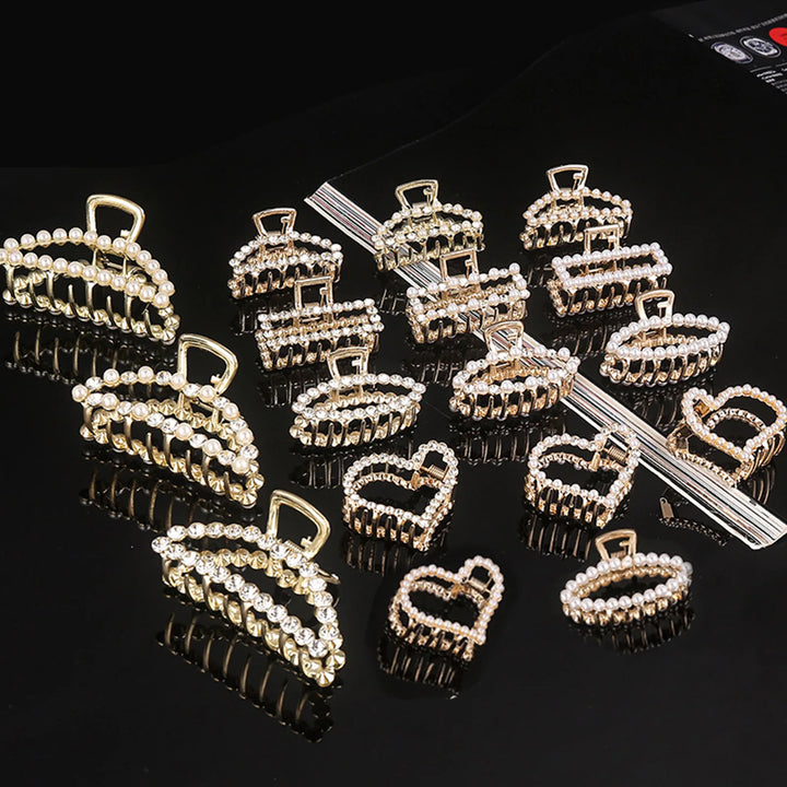 Women Girls Pearls Solid Beads Hair Claws Elegant Metal  Headwear Hairpins