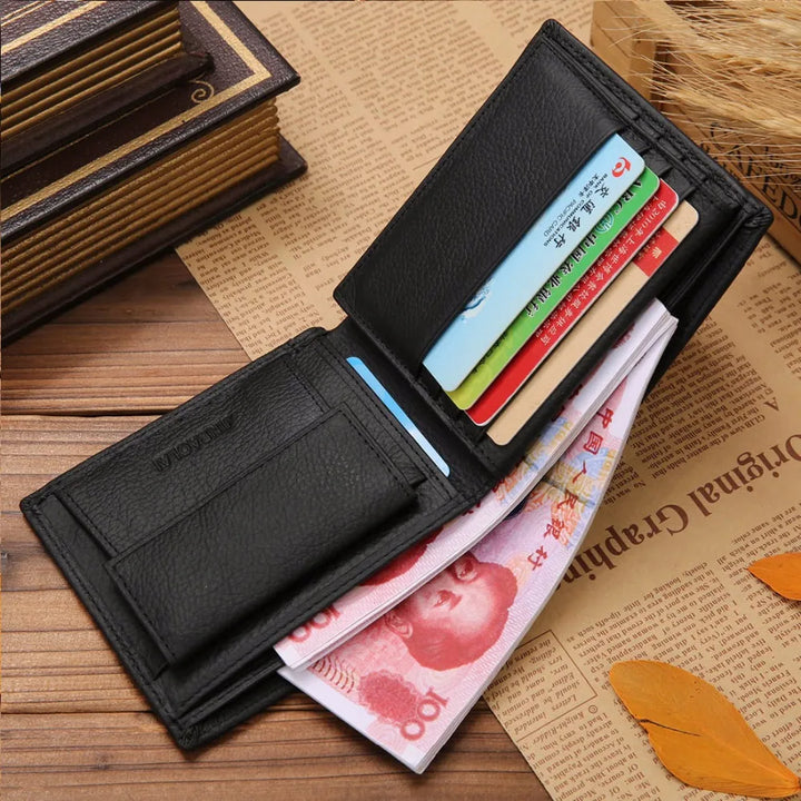 Genuine Leather Men Wallets Short Design ID Card Holder Waterproof Black Male Wallet Casual Top Quality Men Purse