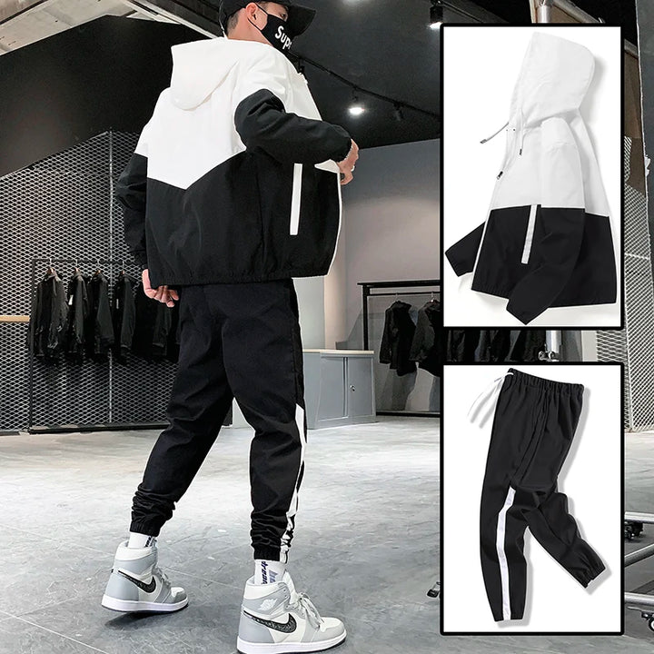 Men Tracksuit Casual Joggers Hooded