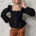 Women's French-style Square Collar Jacquard Blouse