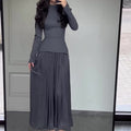 Ladies New Color Contrast Patchwork Slim-fit Lace Up Long Sleeve Dress