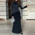 Ladies New Color Contrast Patchwork Slim-fit Lace Up Long Sleeve Dress