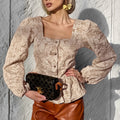 Women's French-style Square Collar Jacquard Blouse