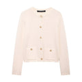 Gold Decorated Row Button Short Knitted Cardigan Jacket