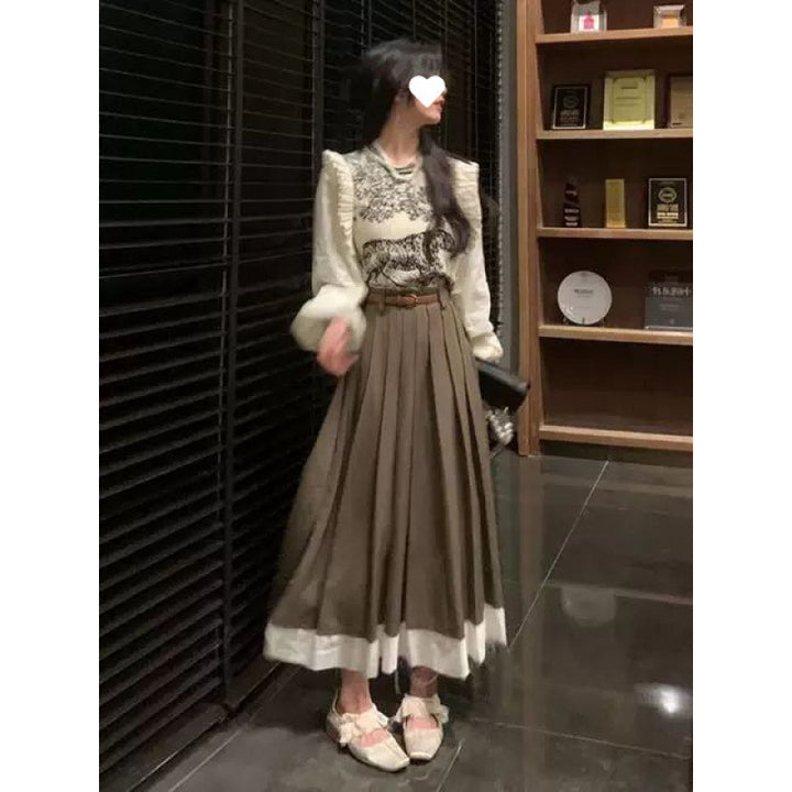 Top High Waist Pleated Skirt Two-piece Suit Fashion