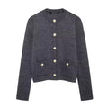 Gold Decorated Row Button Short Knitted Cardigan Jacket