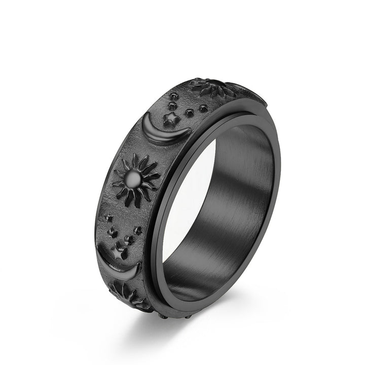 Bague rotative en acier titane avec décompression soleil lune et étoile