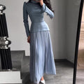 Ladies New Color Contrast Patchwork Slim-fit Lace Up Long Sleeve Dress