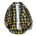 Japanese Style Plaid Long Sleeve Shirt Men Loose-fitting Workwear Jacket