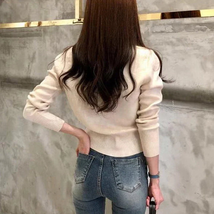 Korea Long Sleeve Fashion Women Cardigans Sweater Knitted Coat Short Casual Single Breasted Korean Slim Chic Ladies Tops