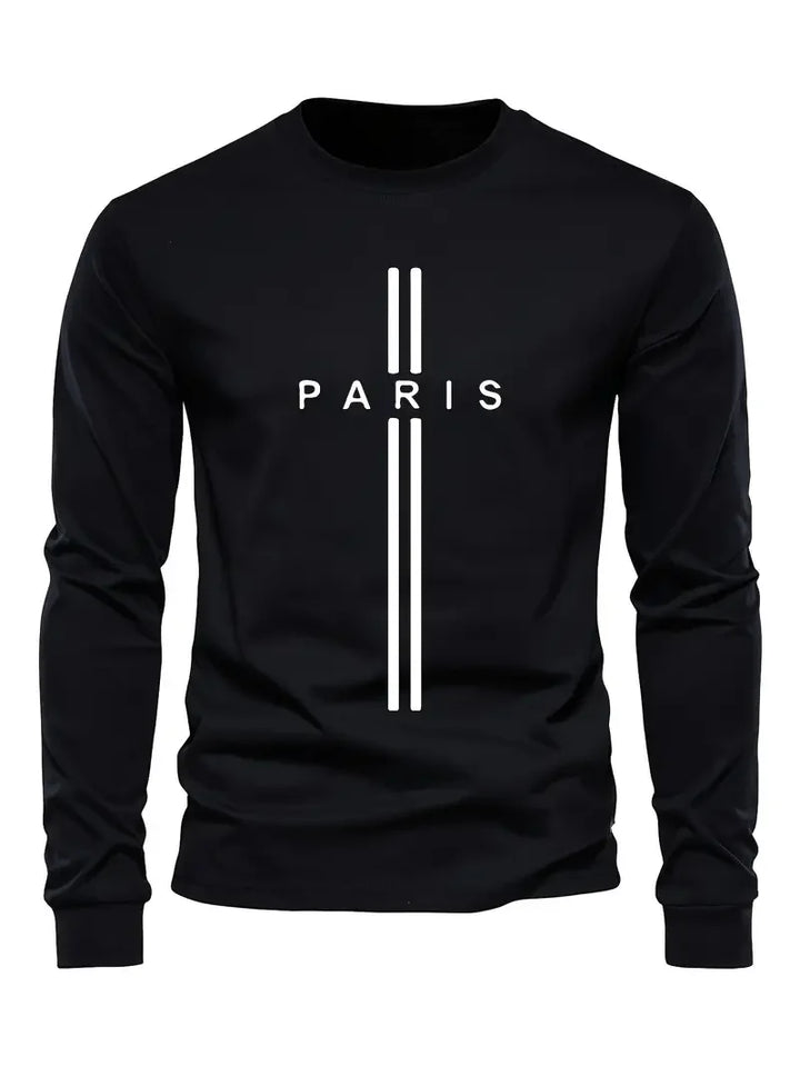 PARIS Letter Print Men's T-shirt Casual Simple And Comfortable Round Neck Long Sleeved Sport T-shirt Male Tops