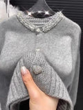 Sweaters for Women Heavy Diamond Knitted Cardigan Grey Tops Winter Clothes  Pull Femme Love Jacket Feminino