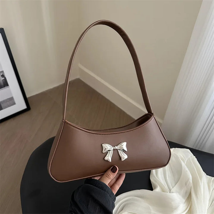 Sac à bandoulière tendance avec nœud argenté et petit sac carré pour femme