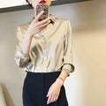 All-match Satin Finish Shirts And Blouses Women Clothing Casual Top OL Long Sleeve Button Elegant Shirts French Solid Blouses