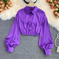 tops woman blouse polo shirts satin long sleeve women blusas female shirt harajuku pleated tee