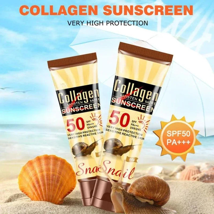 Crème solaire au collagène et à l'escargot 50 g pour le visage et le corps, soin de la peau, SPF 50++, protection solaire UVA UVB, écran solaire hydratant et régulateur de sébum